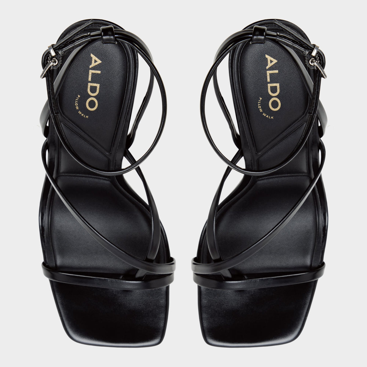 Top-down view of the Black Cleadonn Strappy heeled sandal