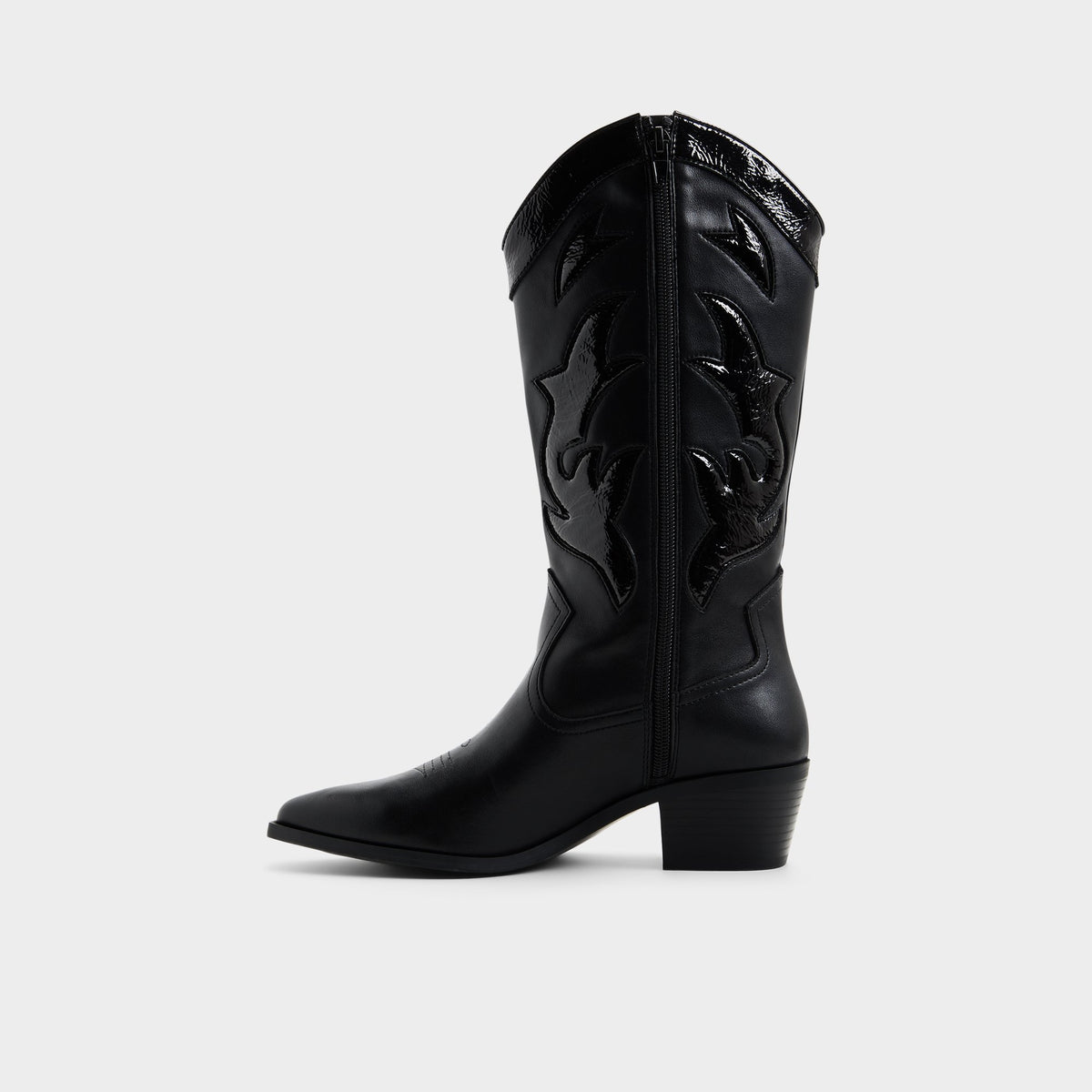 Side view of Open black Nebraska Mid-calf western boot