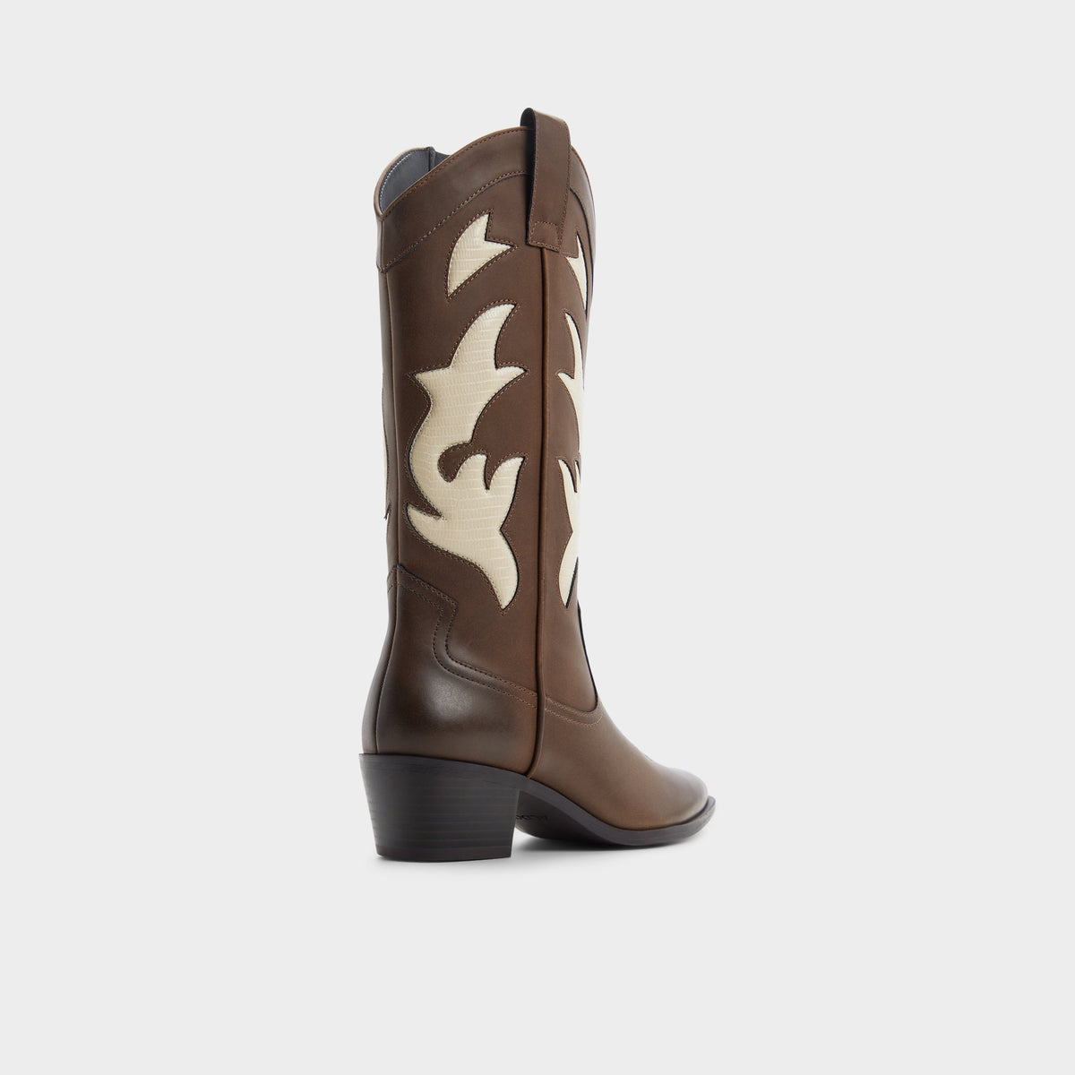 Three-quarter angle of Dark brown Nebraska Mid-calf western boot's back side