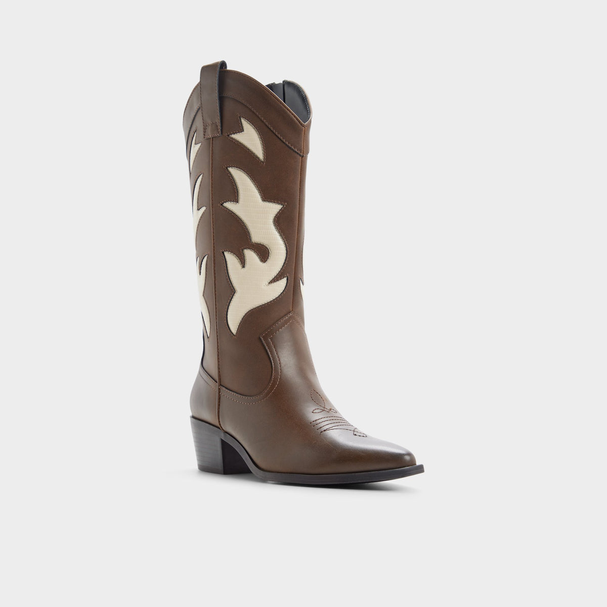 Three-quarter angle of Dark brown Nebraska Mid-calf western boot's front side