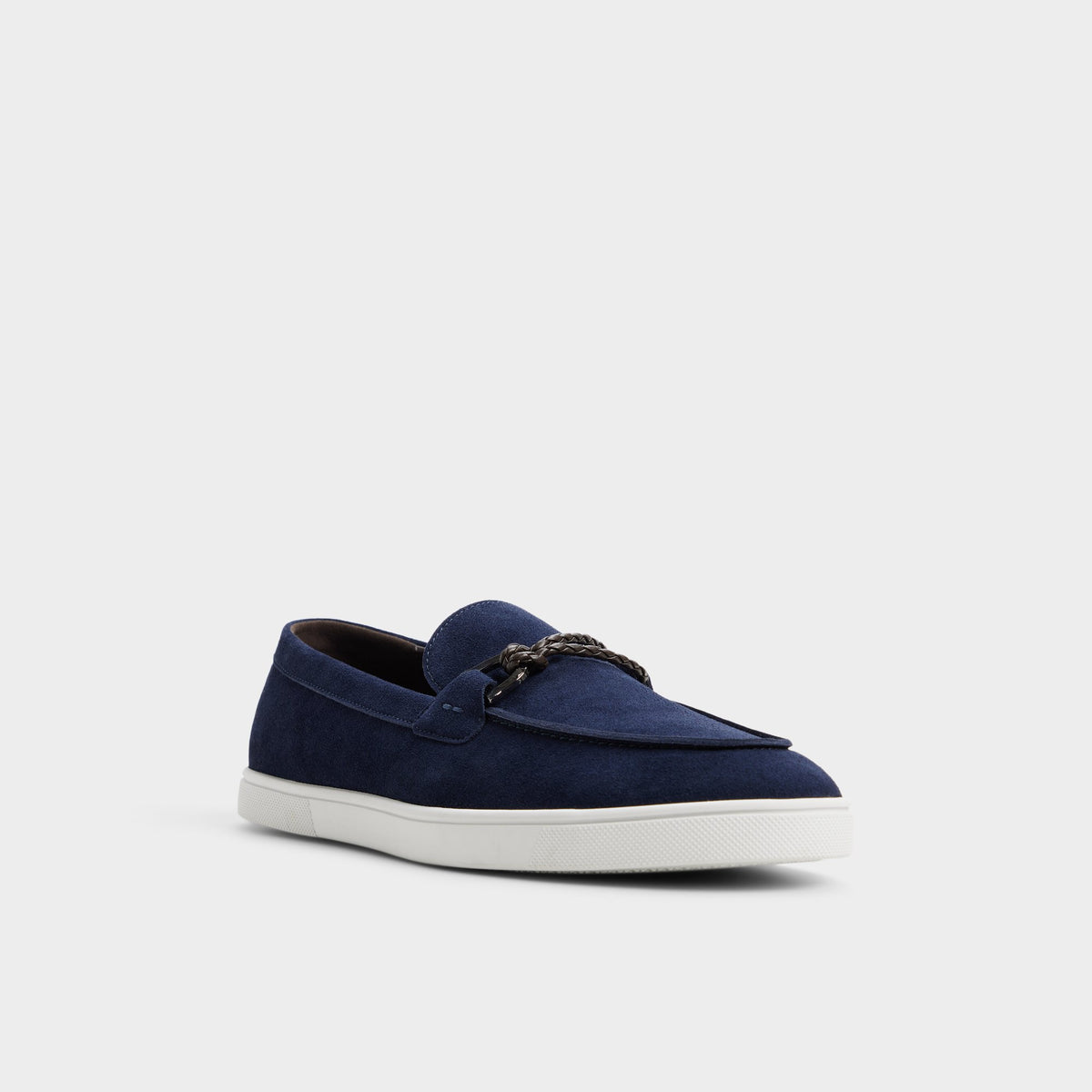 Three-quarter angle of Navy Patten Loafer's front side