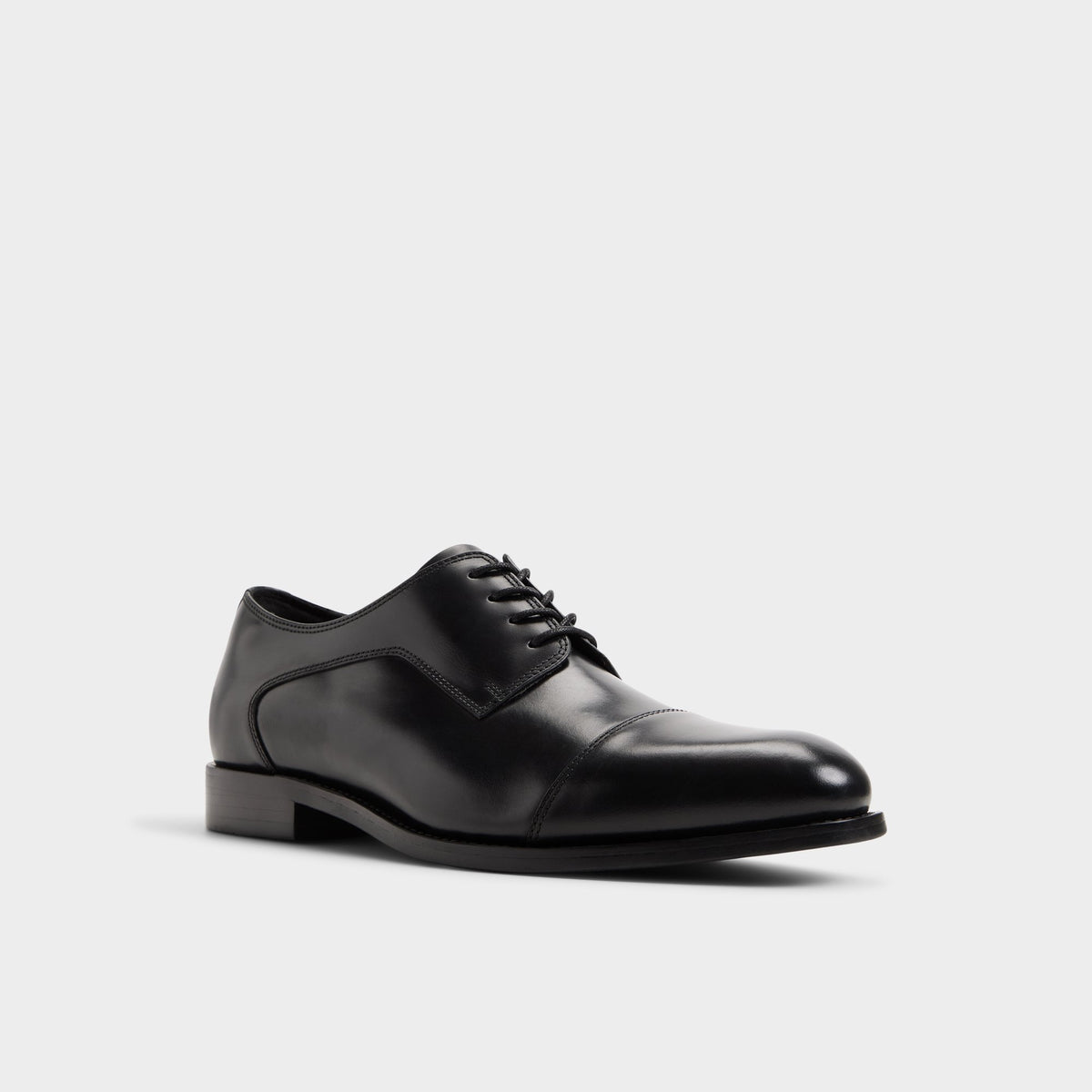 Three-quarter angle of Black Alejandro Derby shoe's front side