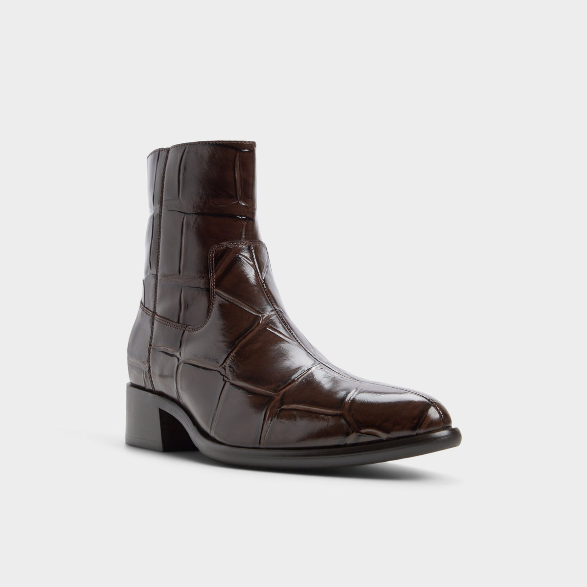 Three-quarter angle of Dark brown Jule Ankle boot's front side