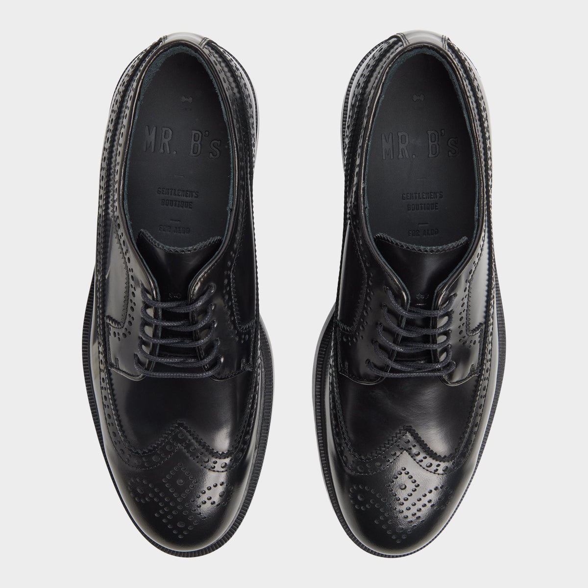 Top-down view of the Black Jarvi Brogue lace-up shoe