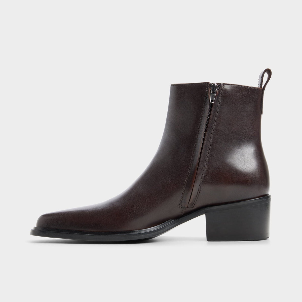 Side view of Dark brown Brazos Ankle boot