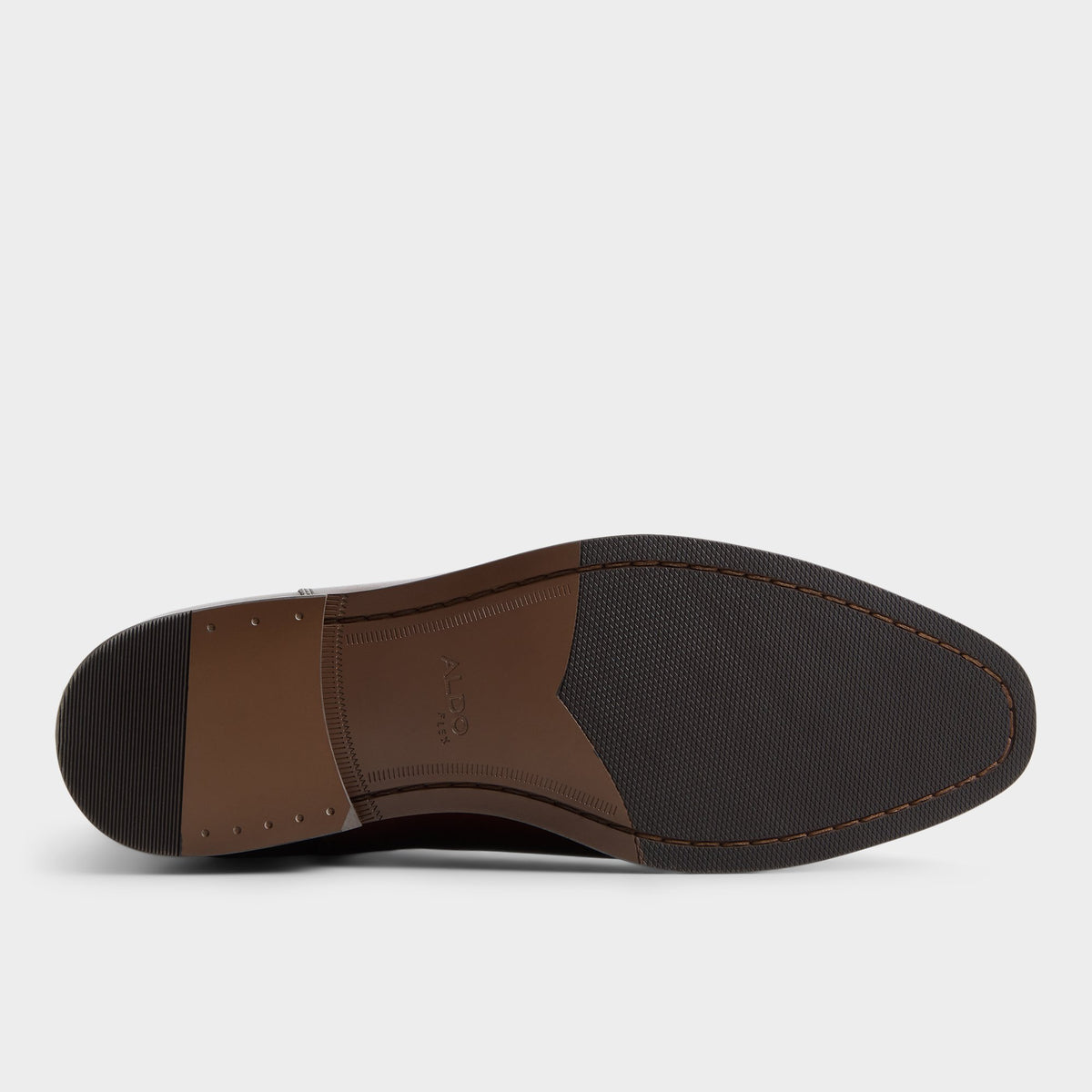 View of Open brown Felton Chelsea boot's sole