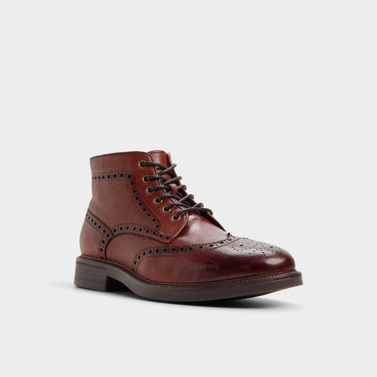Three-quarter angle of Brown Colombo Brogue ankle boot's front side