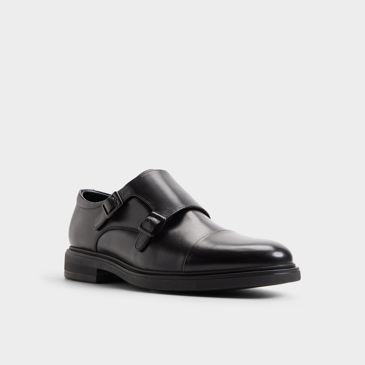 Three-quarter angle of Black Leandro Monkstrap's front side