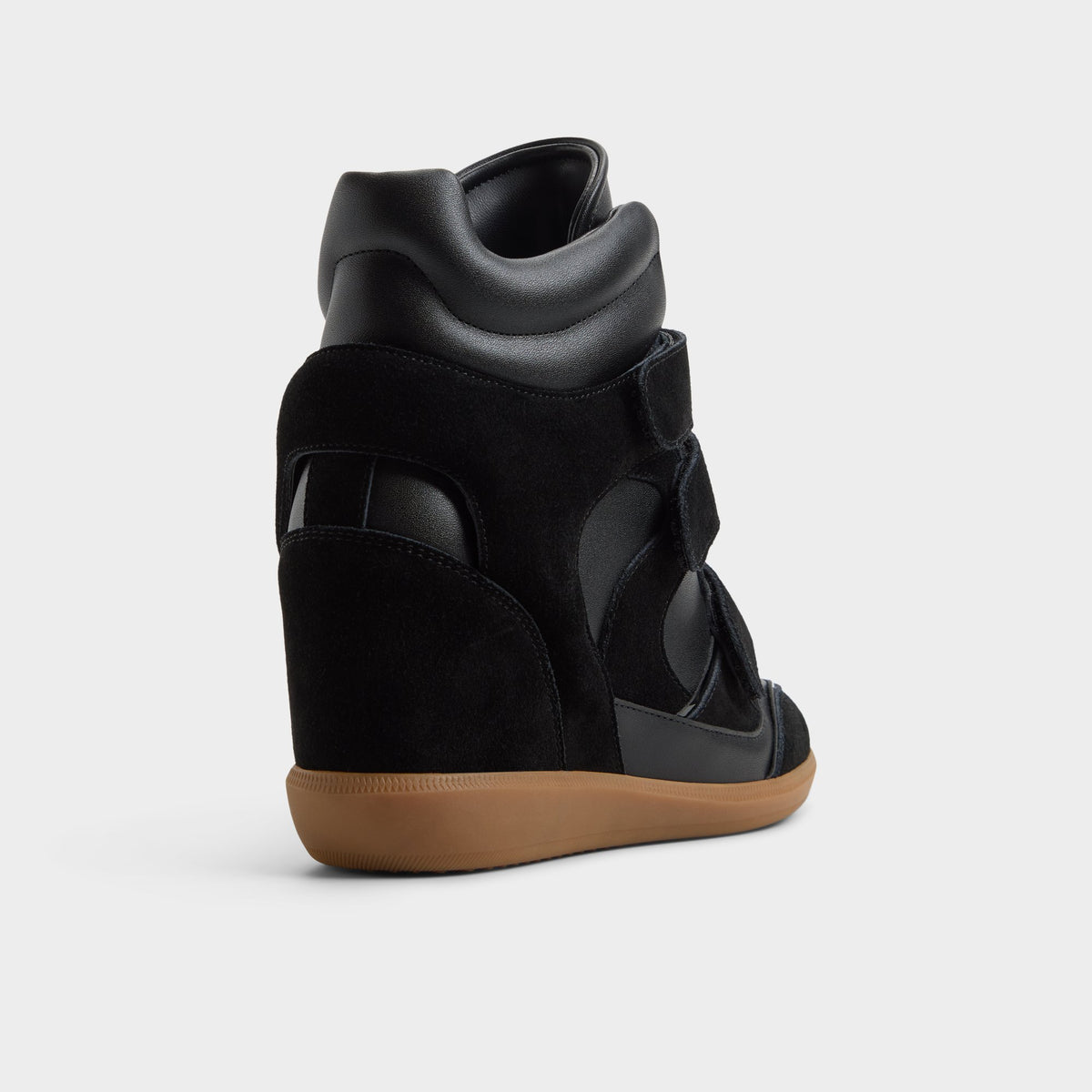 Three-quarter angle of Black Belissa Wedge sneaker's back side