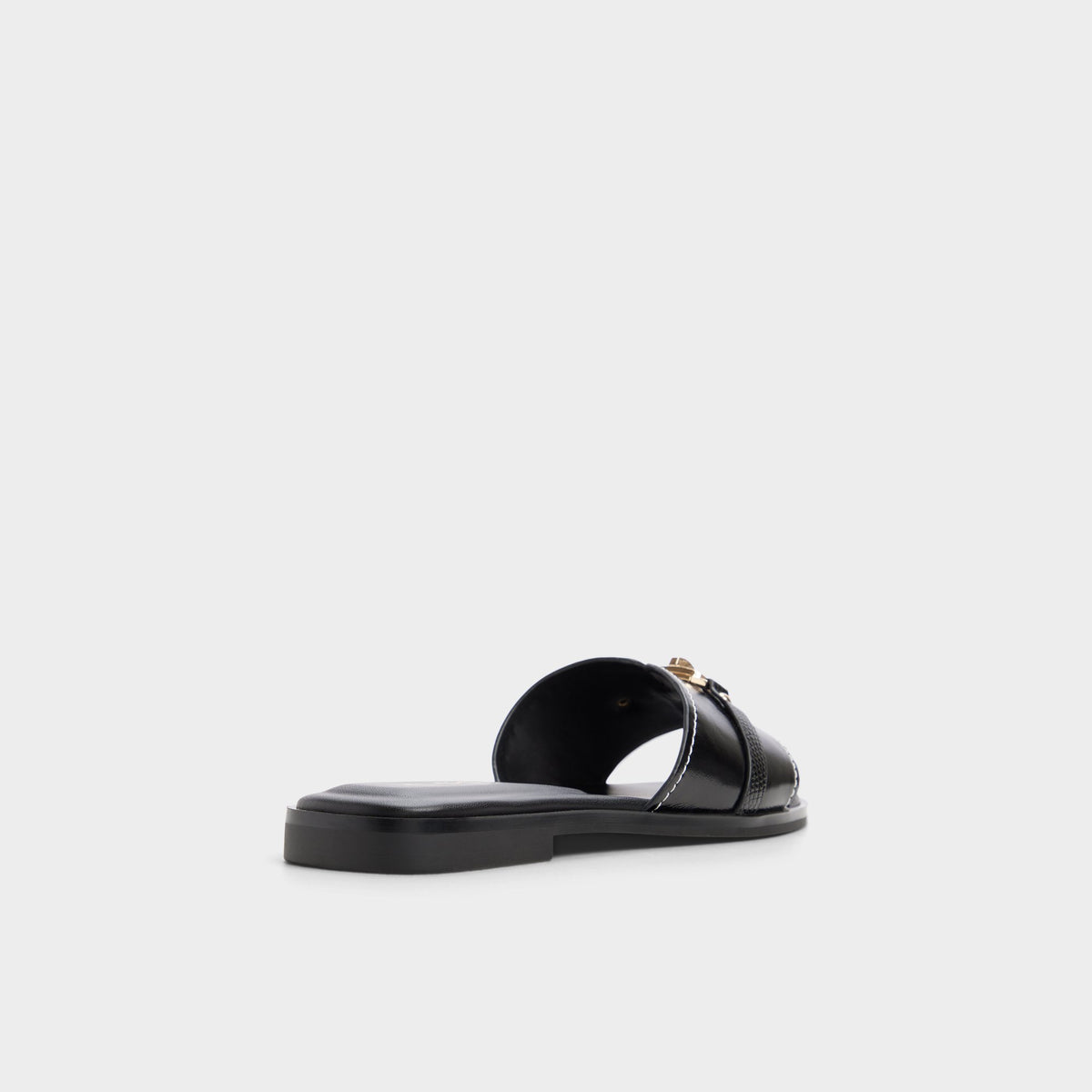 Three-quarter angle of Black Francea Slide sandal's back side