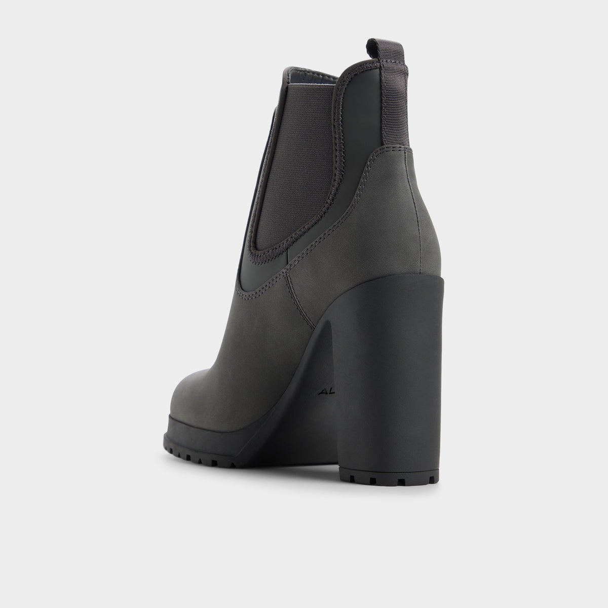 Side view of Dark grey Bold Lug sole ankle boot