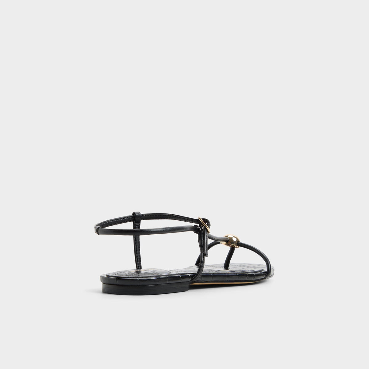 Three-quarter angle of Black Zaelle Strappy flat sandal's back side