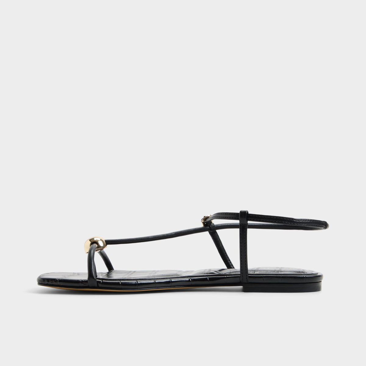 Side view of Black Zaelle Strappy flat sandal