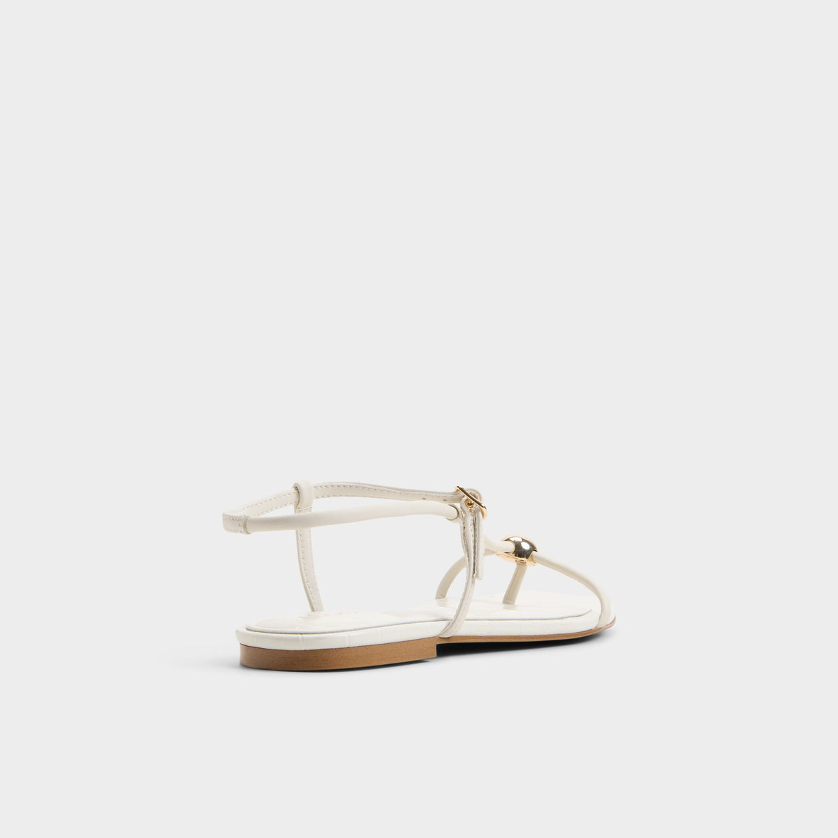 Three-quarter angle of White/bone Zaelle Strappy flat sandal's back side