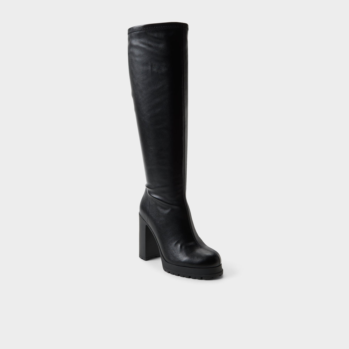 Three-quarter angle of Black Boldette-wc Wide calf knee-high boot's back side
