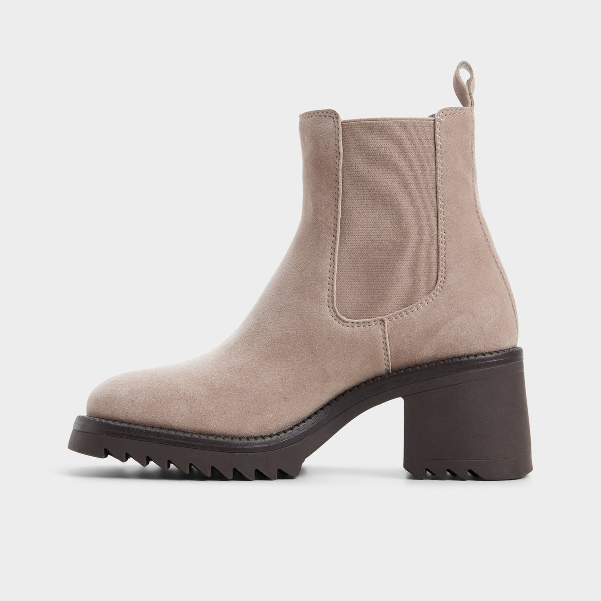 Side view of Taupe Anneliese Lug sole Chelsea boot