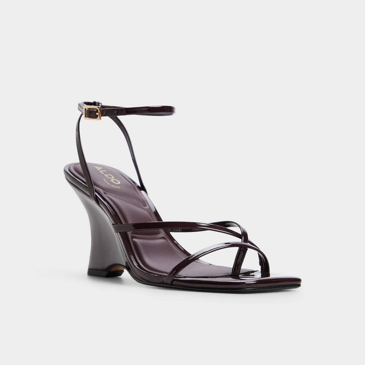 Three-quarter angle of Burgundy Lexina Strappy heeled sandal's front side