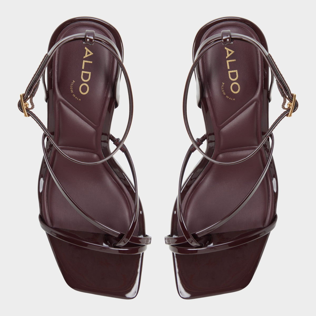 Top-down view of the Burgundy Lexina Strappy heeled sandal