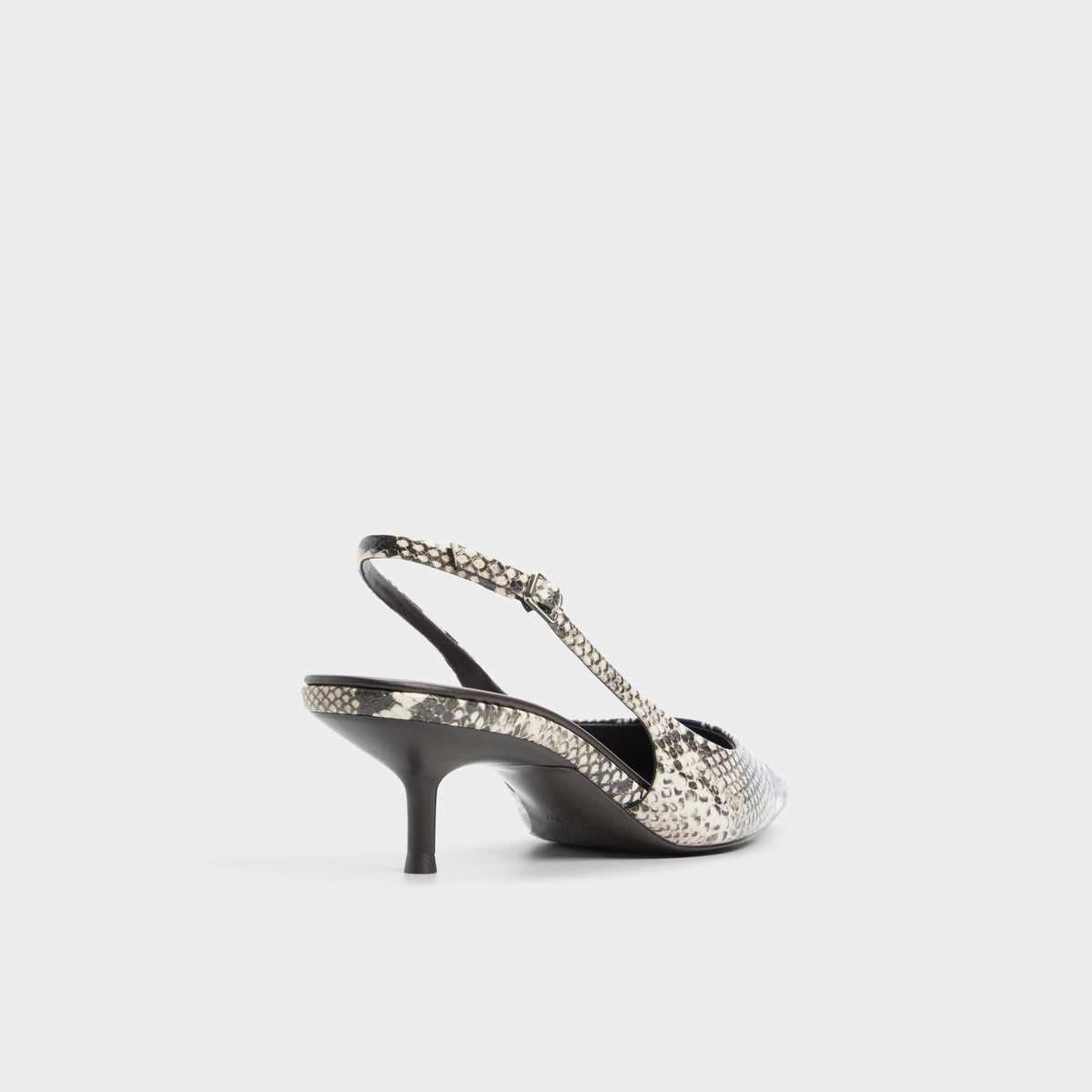 Three-quarter angle of Brown multi Sabbie Slingback kitten heel's back side