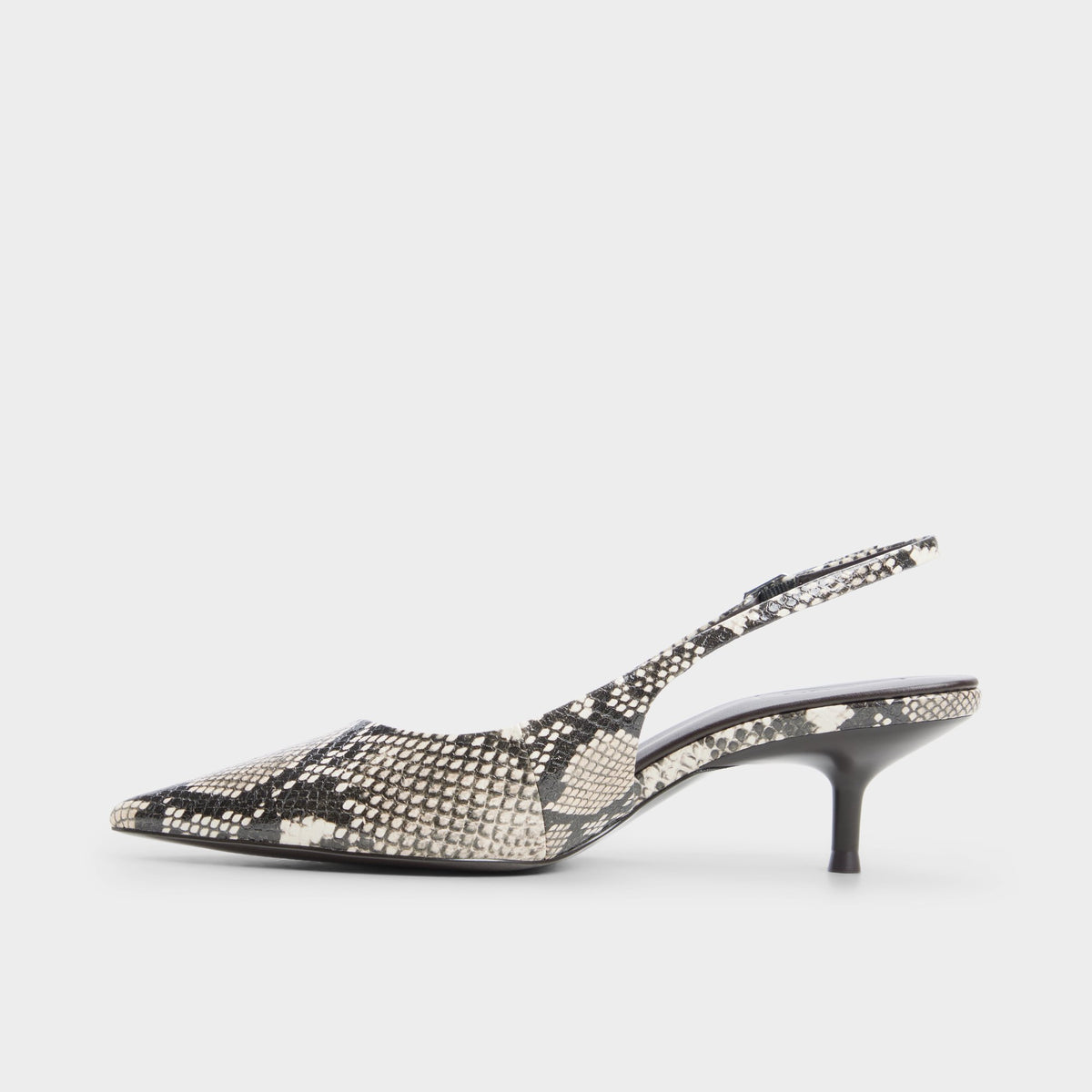 Side view of Brown multi Sabbie Slingback kitten heel