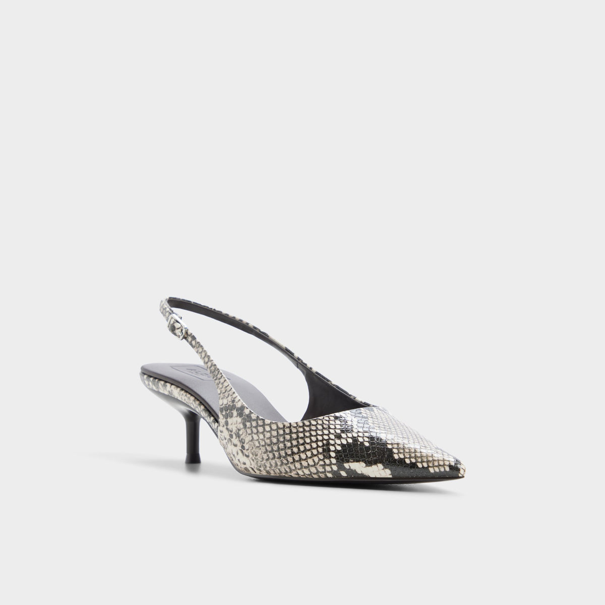 Three-quarter angle of Brown multi Sabbie Slingback kitten heel's front side