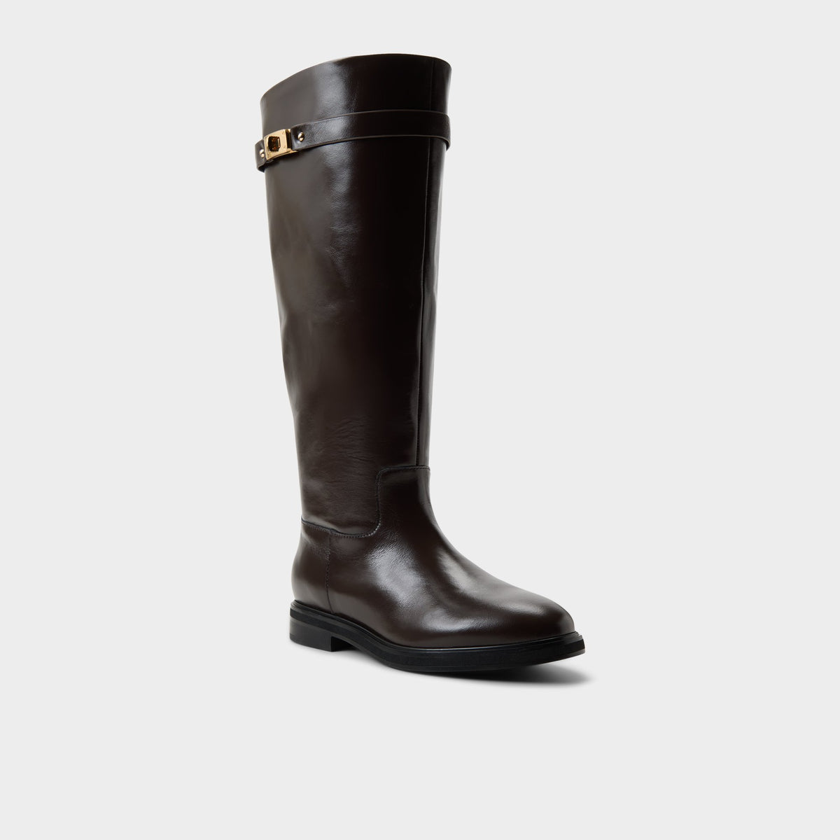 Three-quarter angle of Dark brown Levie-wc Wide calf riding boot's back side