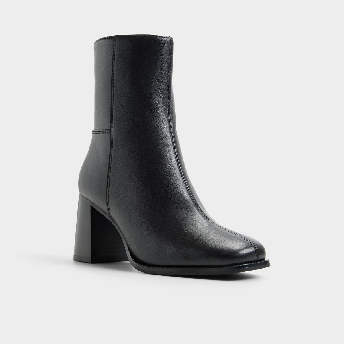 Three-quarter angle of Black Marllie Block heel ankle boot's front side