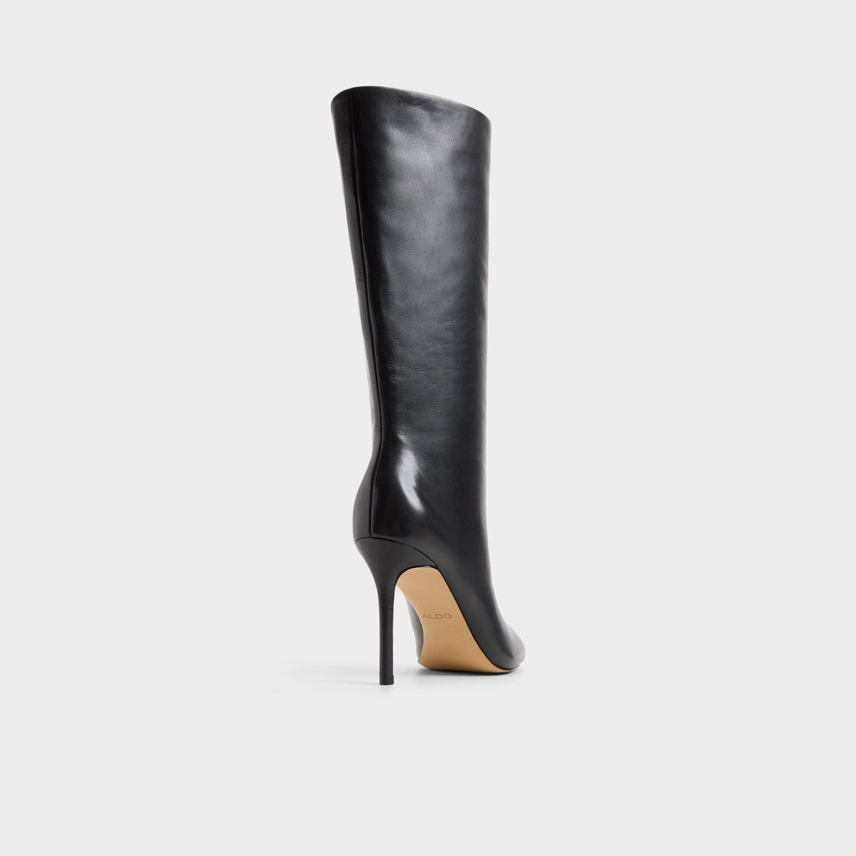 Three-quarter angle of Black Zohey Stiletto heel mid-calf boot's back side