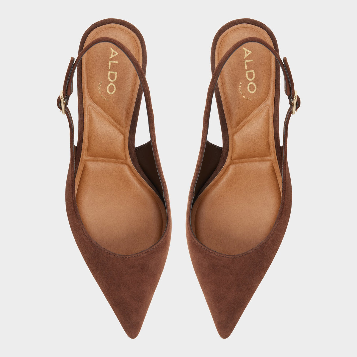 Top-down view of the Dark brown Alicieaa Slingback heel