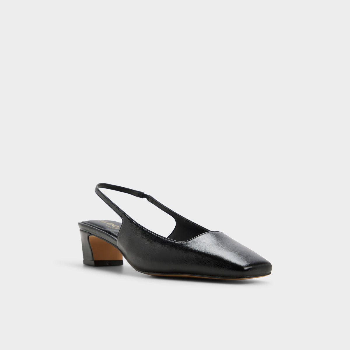 Three-quarter angle of Black Harretta Slingback heel's front side