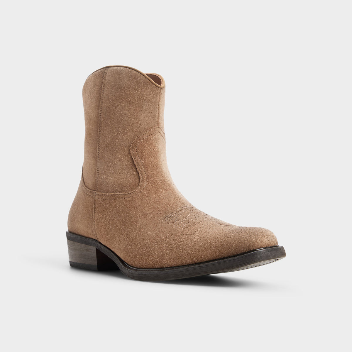Three-quarter angle of Taupe Wally Western boot's front side