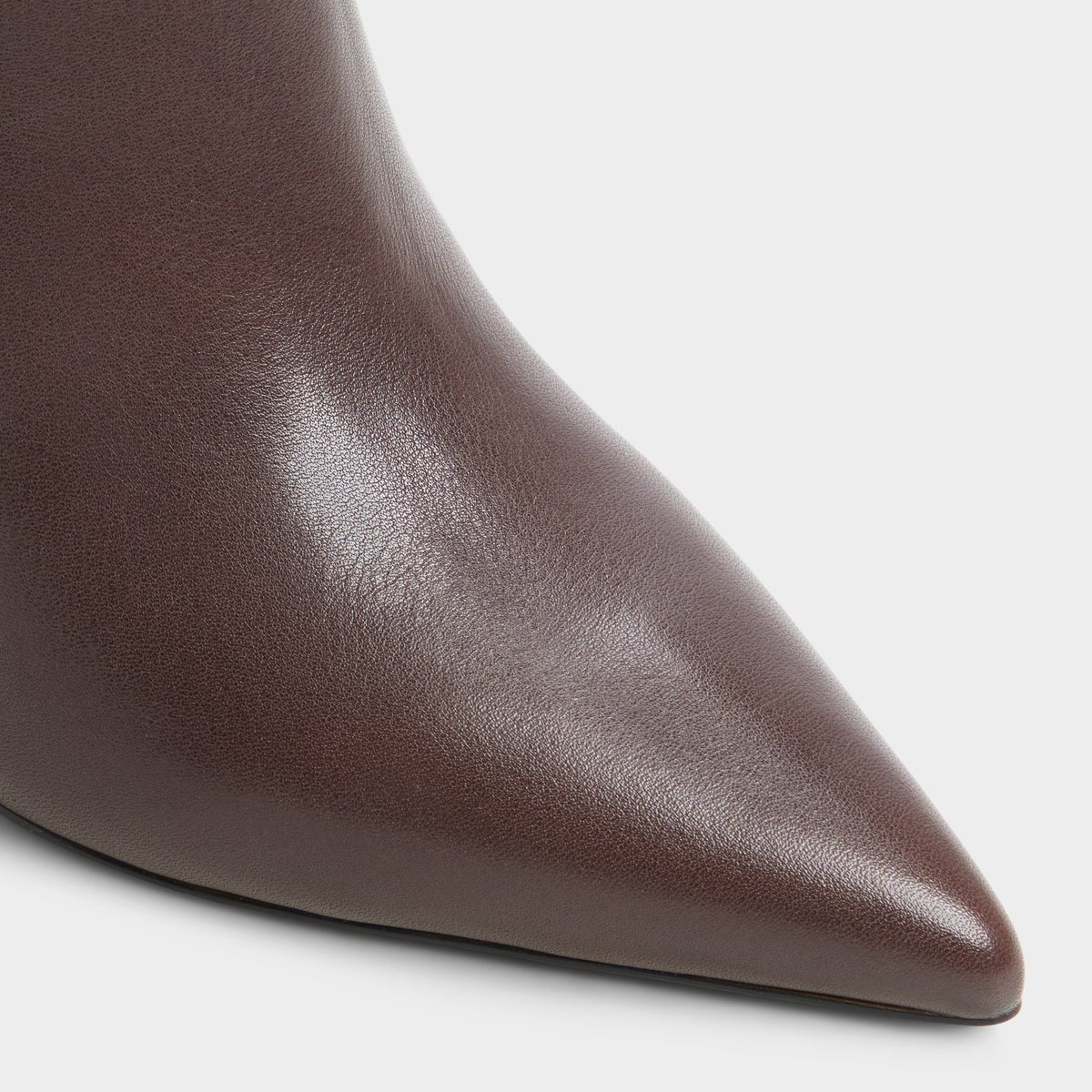 Close-up of the Dark brown Saphiria Stiletto heel knee-high boot