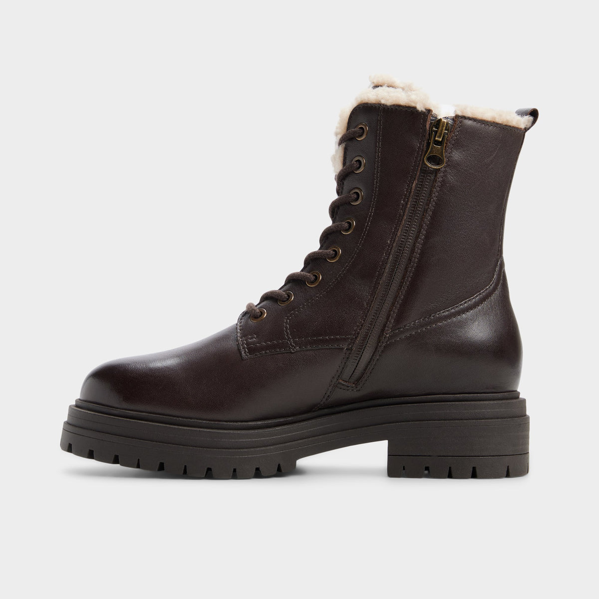 Vue latérale de Dark brown Mirabelle Botte de combat à semelle crantée