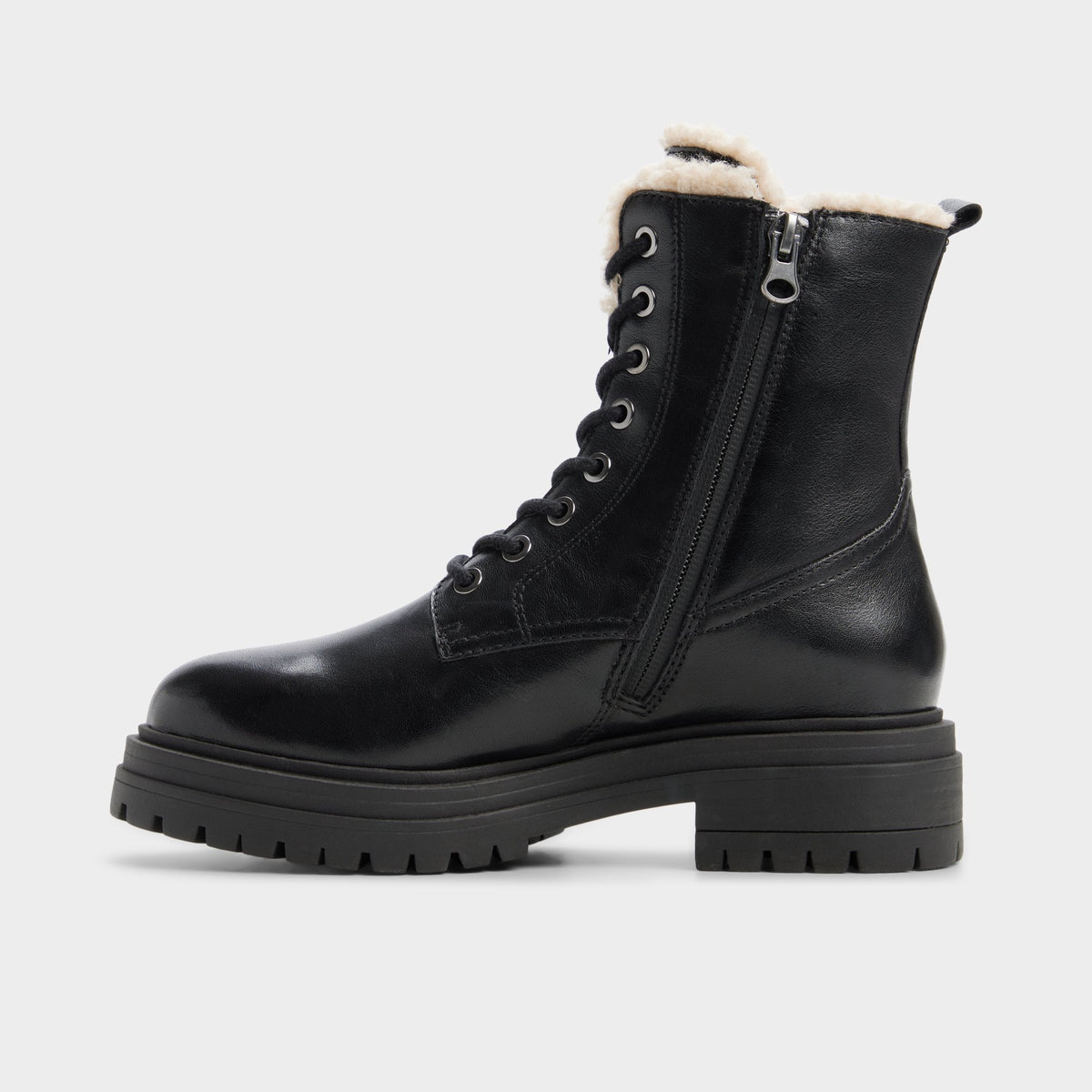 Side view of Black Mirabelle Lug sole combat boot