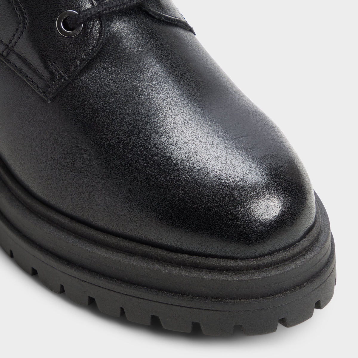 Close-up of the Black Mirabelle Lug sole combat boot