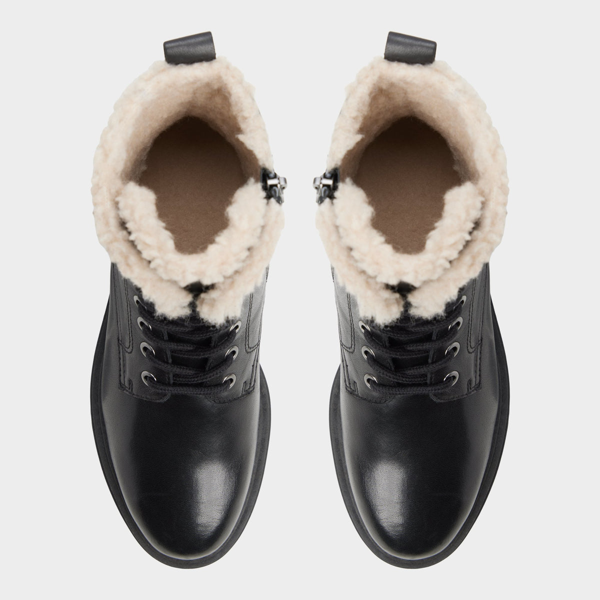 Top-down view of the Black Mirabelle Lug sole combat boot