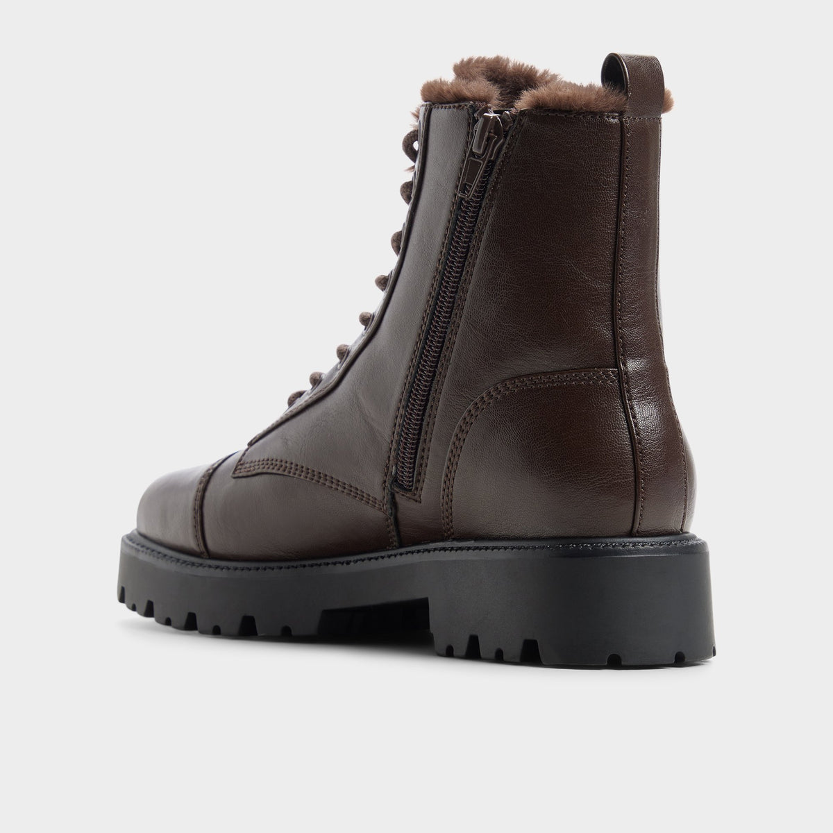 Side view of Dark brown Goervynter Lug sole combat boot