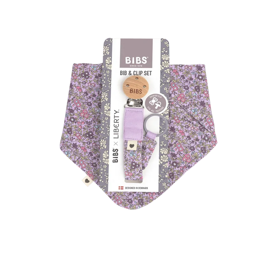 BIBS x LIBERTY Bib & Clip Set Chamomile Lawn - Violet Sky
